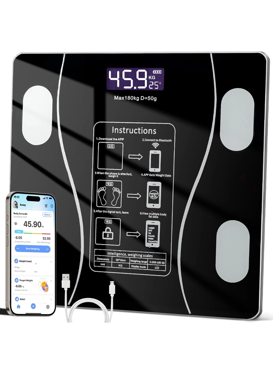 Akıllı Kablosuz Dijital Banyo Ve Vücut Yağ Ağırlık Ölçeği Vücut Kompozisyonu Analizörü Bluetoothlu Tartı (