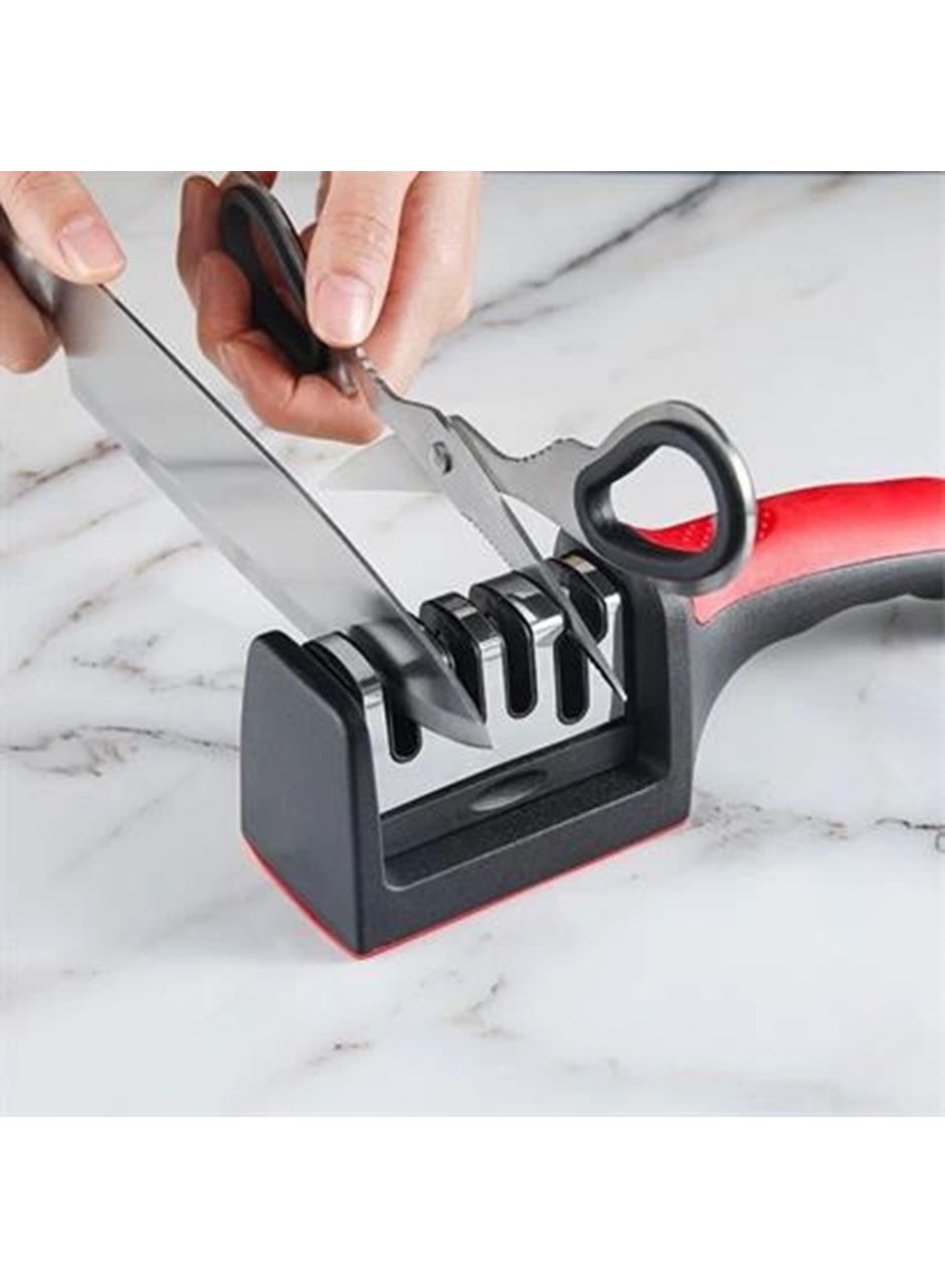 4 Aşamalı Kaymaz Tabanlı Hızlı Bıçak ve Makas Bileme Aracı - Keskin ve Pratik Kullanım (