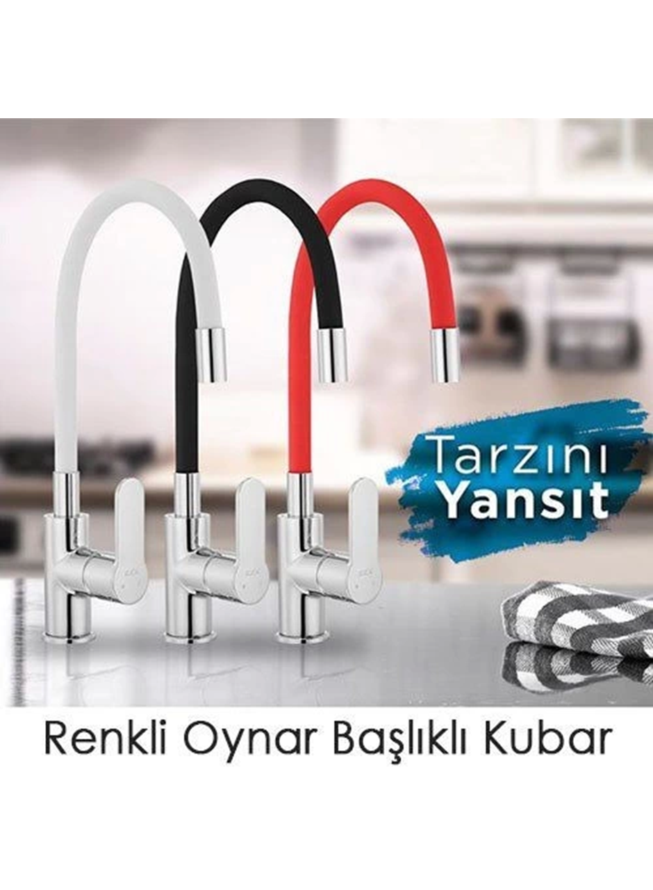 Esnek Kıvrılabilir Renkli Silikon Oynar Başlıklı Musluk Bataryası Başlığı Kubar (