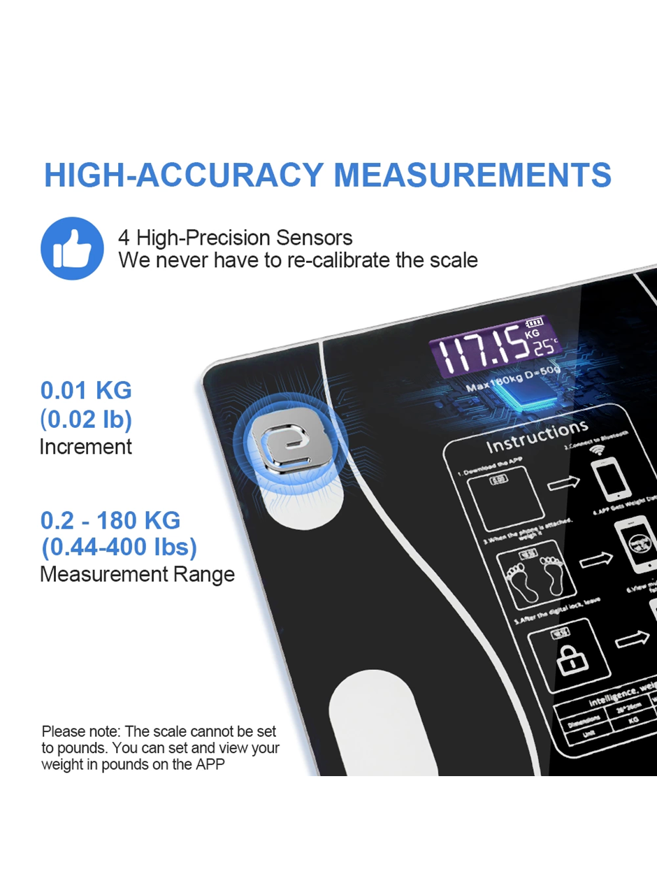 Akıllı Kablosuz Dijital Banyo Ve Vücut Yağ Ağırlık Ölçeği Vücut Kompozisyonu Analizörü Bluetoothlu Tartı (