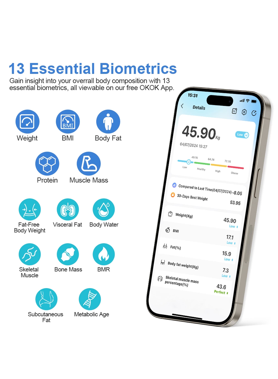 Akıllı Kablosuz Dijital Banyo Ve Vücut Yağ Ağırlık Ölçeği Vücut Kompozisyonu Analizörü Bluetoothlu Tartı (