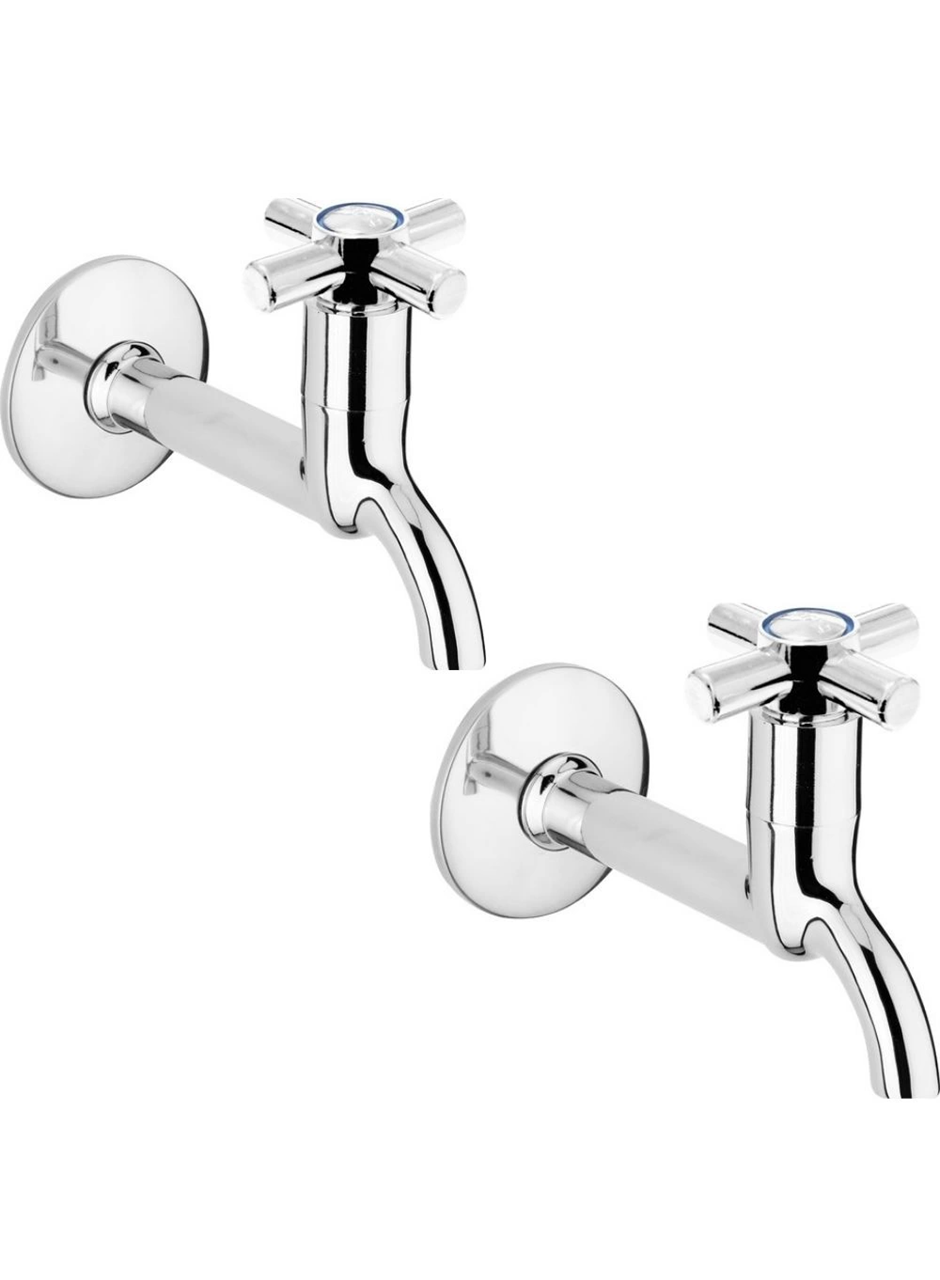 2li Artı Aç Kapa 4 Kollu Krom Çevirveli Musluk Duvardan Tek Girişli (