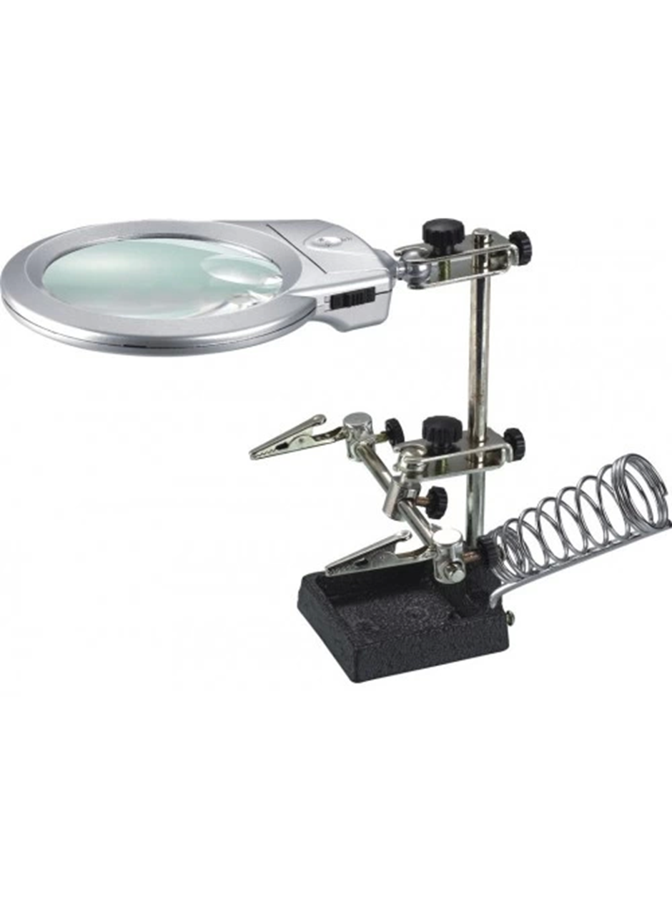 -Ayarlanabilir Başlıklı Elektronikçi Yardım Lehim Standı Ile Ledli Büyüteç (