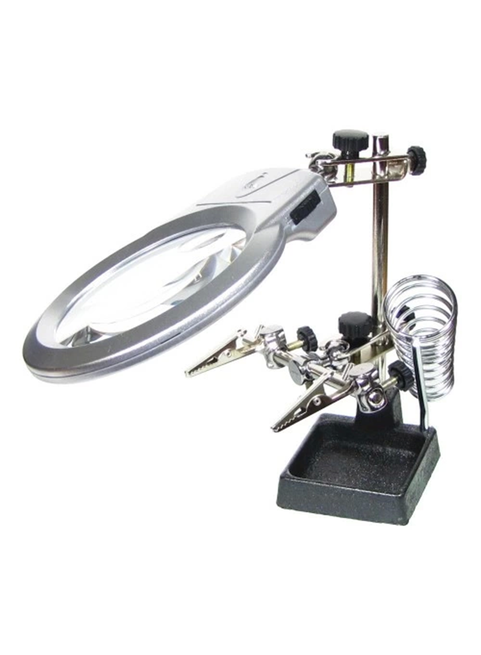 -Ayarlanabilir Başlıklı Elektronikçi Yardım Lehim Standı Ile Ledli Büyüteç (