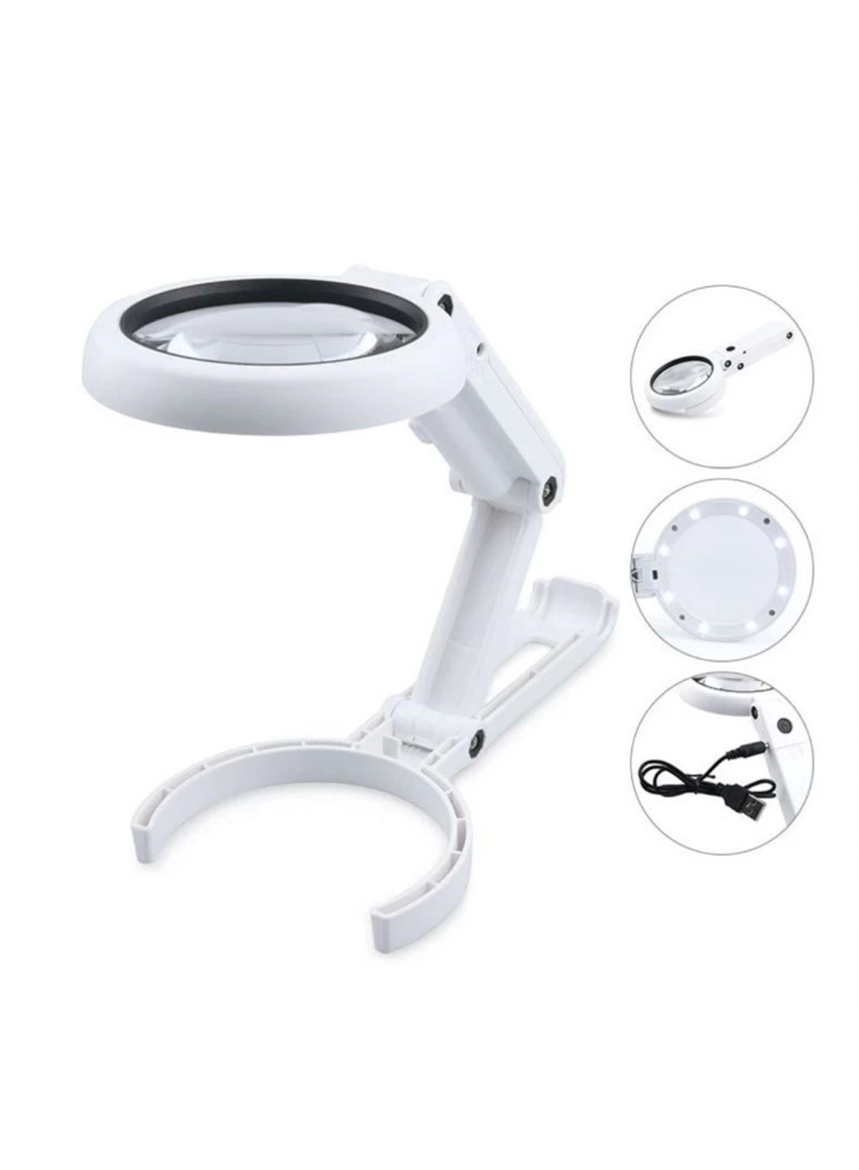 USB şarj edilebilir katlanabilir 3.5-10x büyüteç 8 LEDli masa ve eliçin taşınabilir büyüteç FS90RC (
