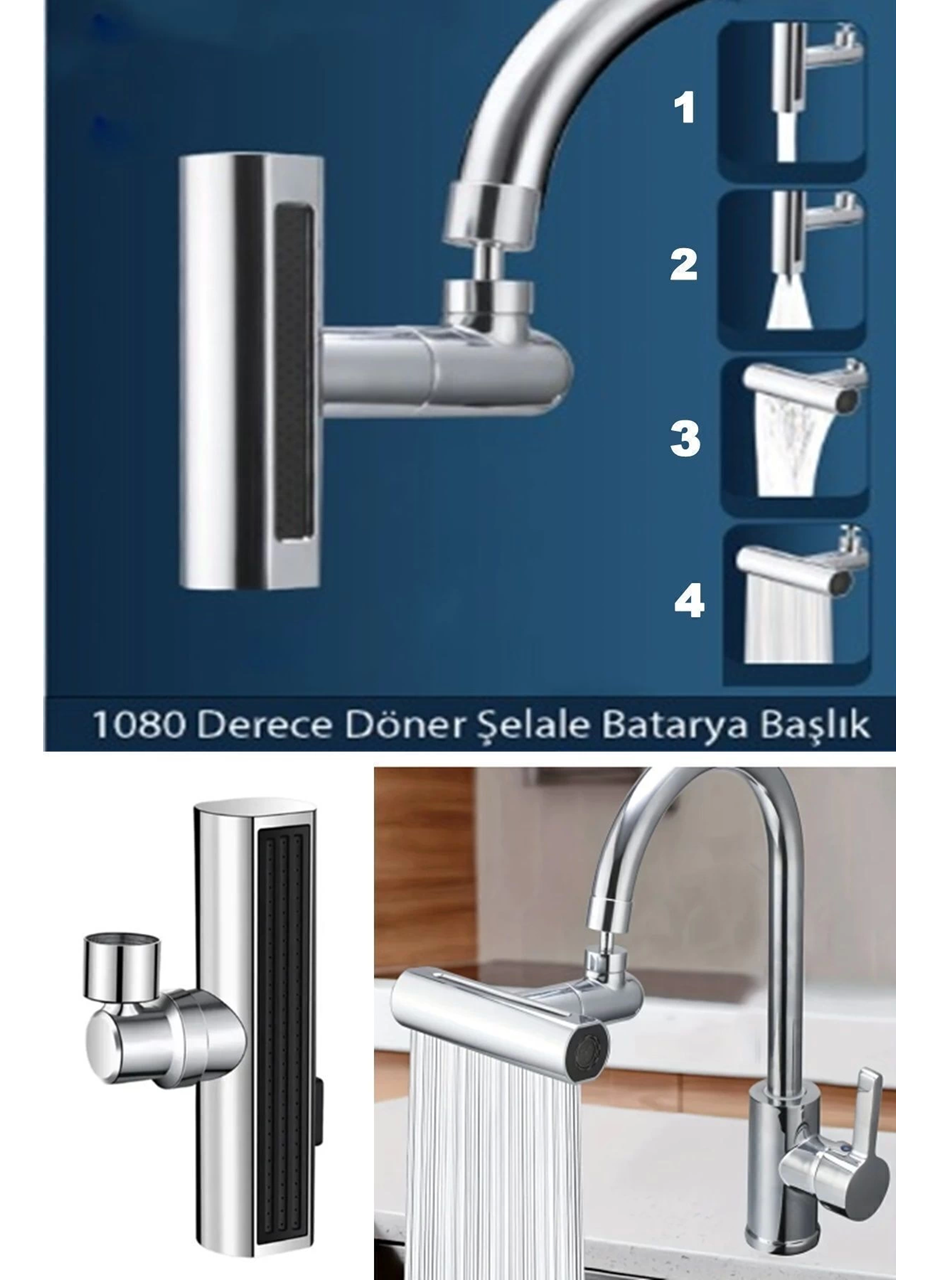 Krom Tasarruflu Şelale Musluk Başlığı 4 Modlu, Ayarlanabilir, Su Tasarrufu Sağlayan Pratik Başlık (