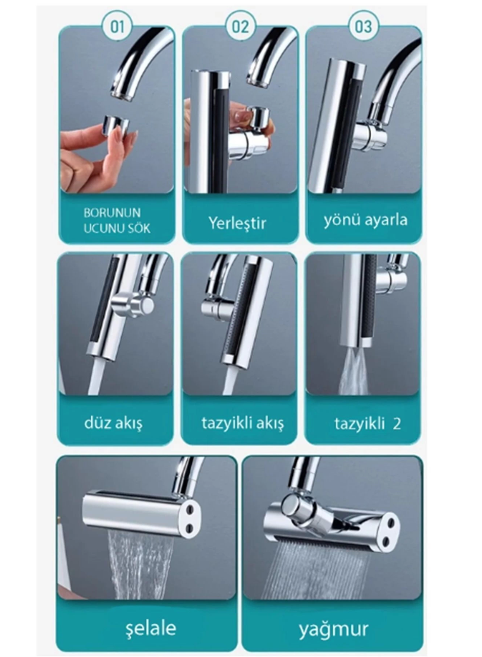 Krom Tasarruflu Şelale Musluk Başlığı 4 Modlu, Ayarlanabilir, Su Tasarrufu Sağlayan Pratik Başlık (