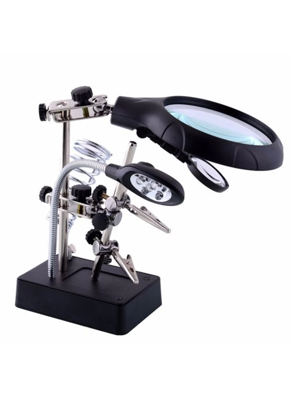 -Masa üstü Mandallı ,2.5x90mm, 7.5x34mm Mercekli ,adaptörlu ışıklı Büyüteç (