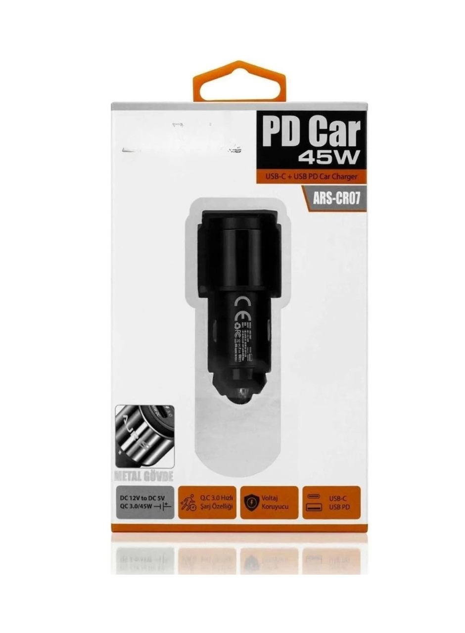 45W PD USB Oto Şarj Kafa Hızlı Şarj Çakmaklık Adaptörü, USB-C ve USB-A Çıkışlı, iPhone ve Android Uyumlu (