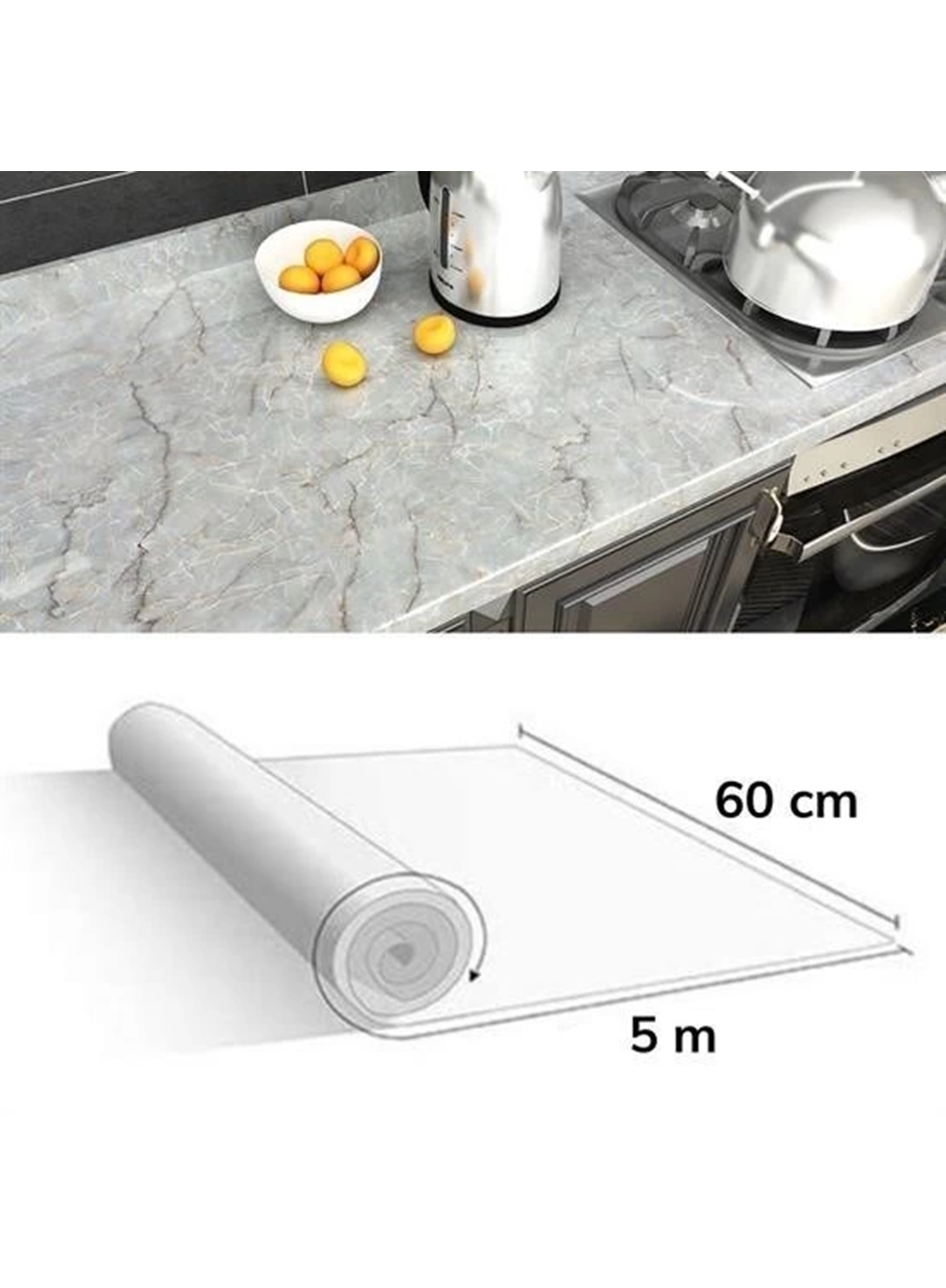5mt X 60 Cm Mermer Desenli Masa Tezgah Mutfak Su Geçirmez Yapışkanlı Folyo Sticker (