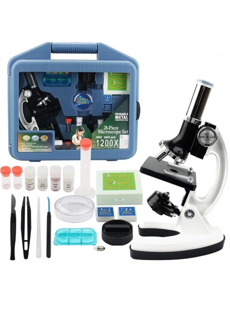 -Mikroskop Taşınabilir Set 28 Parça Eğitim Mikroskop Kiti 300x 600x Ve 1200x çocuklara (