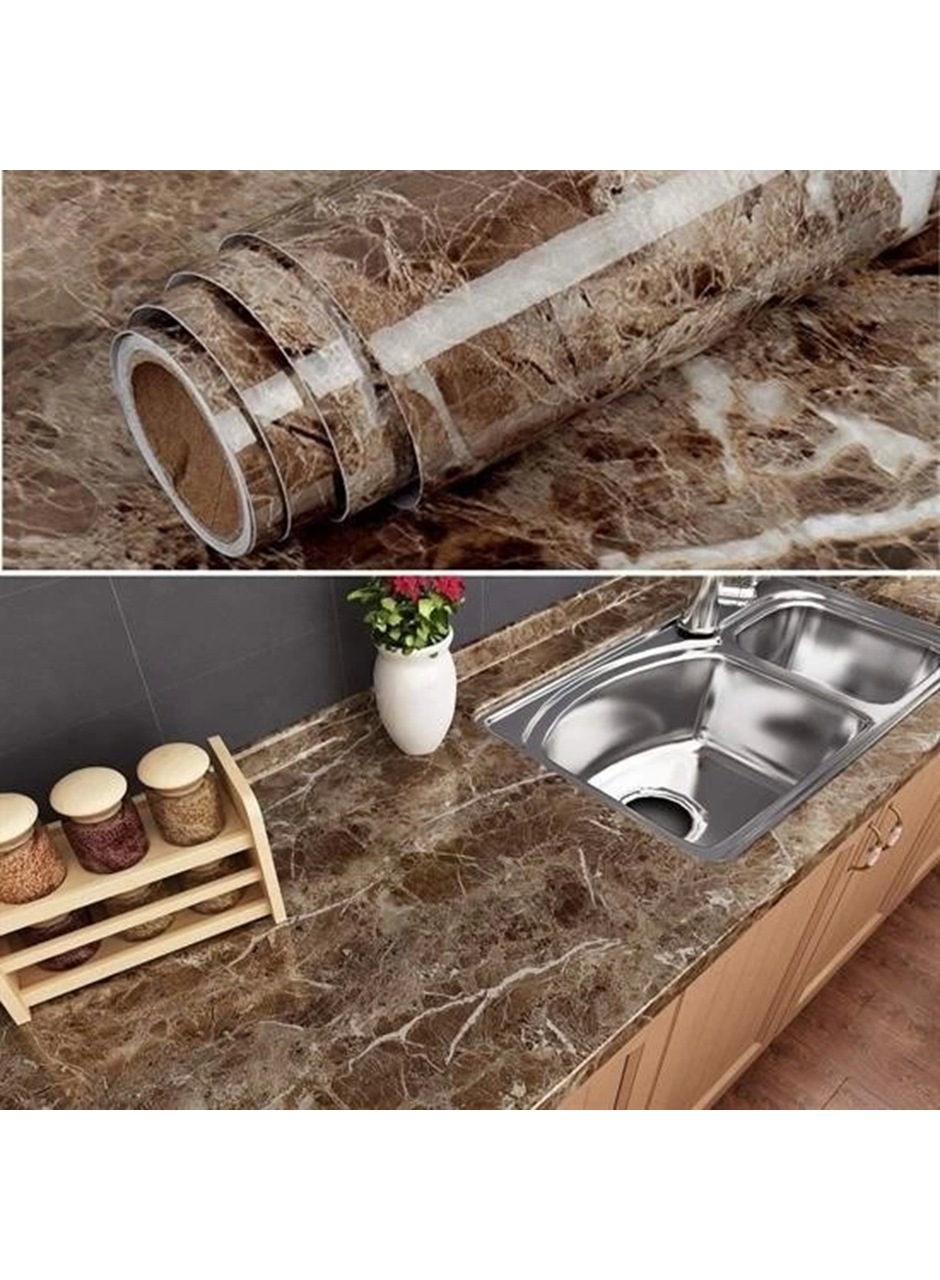 Mermer Desenli Masa Tezgah Mutfak Su Geçirmez Yapışkanlı Folyo Sticker Kahverengi 5x0,6m (