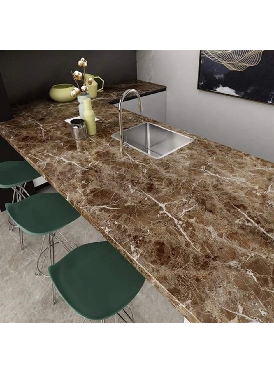 Mermer Desenli Masa Tezgah Mutfak Su Geçirmez Yapışkanlı Folyo Sticker Kahverengi 5x0,6m (