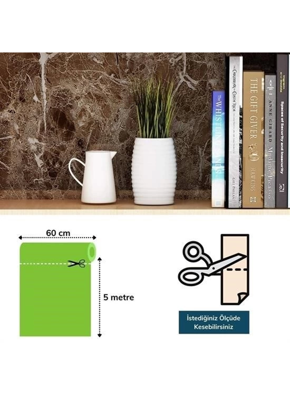 Mermer Desenli Masa Tezgah Mutfak Su Geçirmez Yapışkanlı Folyo Sticker Kahverengi 5x0,6m (