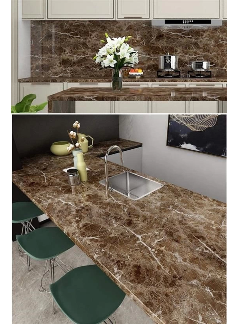 Mermer Desenli Masa Tezgah Mutfak Su Geçirmez Yapışkanlı Folyo Sticker Kahverengi 5x0,6m (