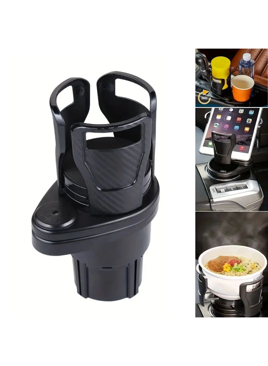Araç İçi 360 Derece Dönen 2'li Bardaklıklı Açılarak Ayarlanabilir Bardak Tutucu Aparat (