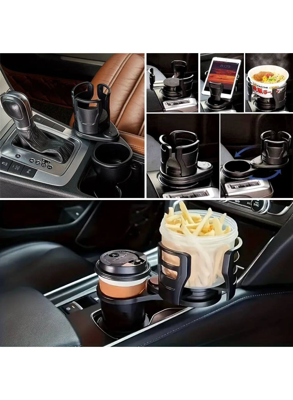 Araç İçi 360 Derece Dönen 2'li Bardaklıklı Açılarak Ayarlanabilir Bardak Tutucu Aparat (