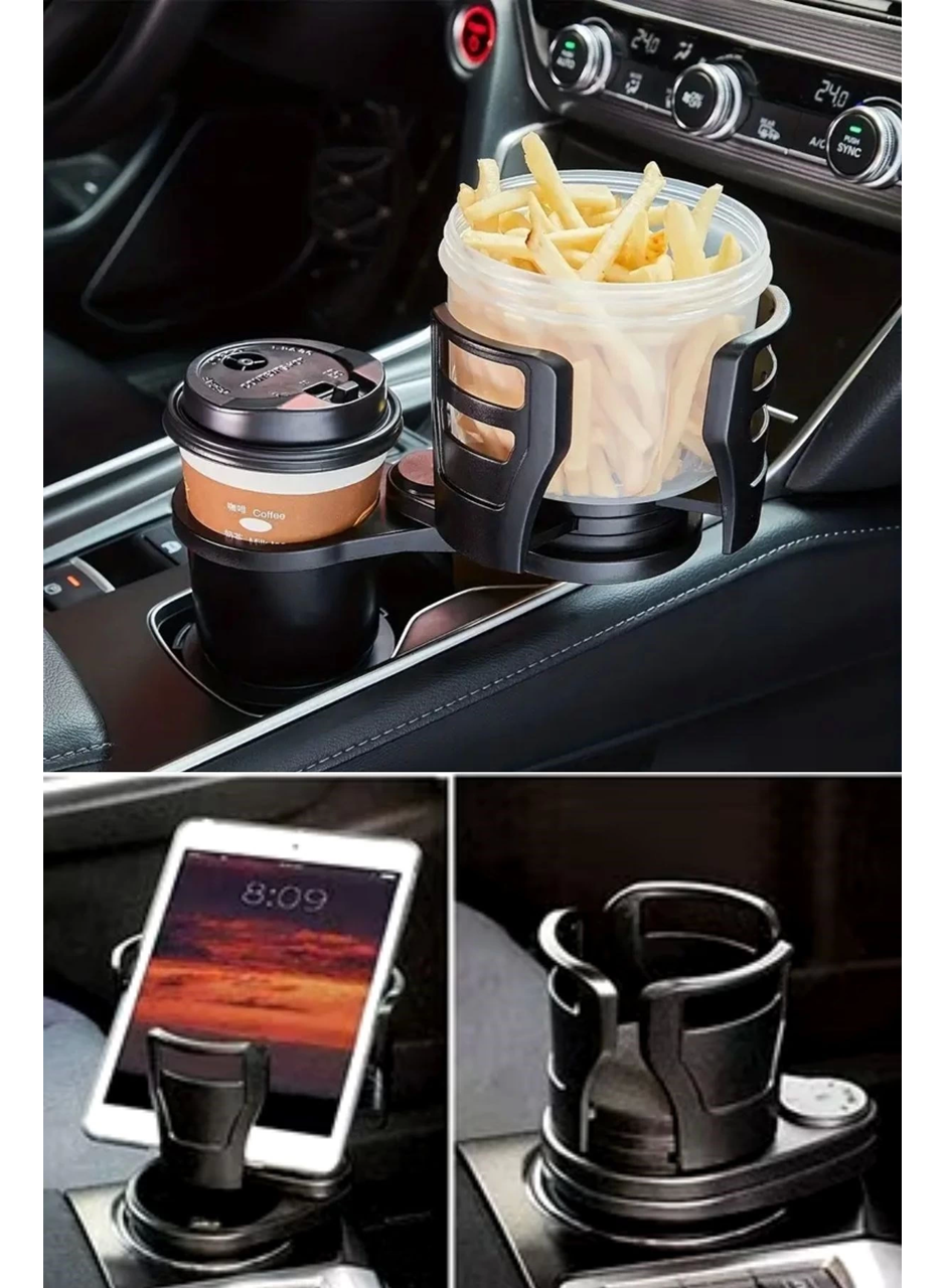 Araç İçi 360 Derece Dönen 2'li Bardaklıklı Açılarak Ayarlanabilir Bardak Tutucu Aparat (