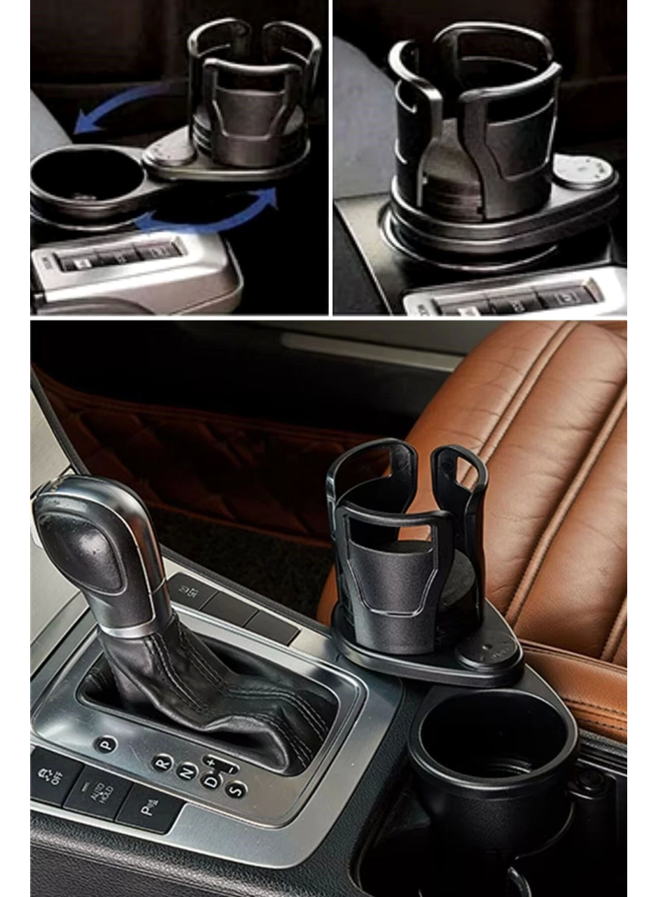 Araç İçi 360 Derece Dönen 2'li Bardaklıklı Açılarak Ayarlanabilir Bardak Tutucu Aparat (