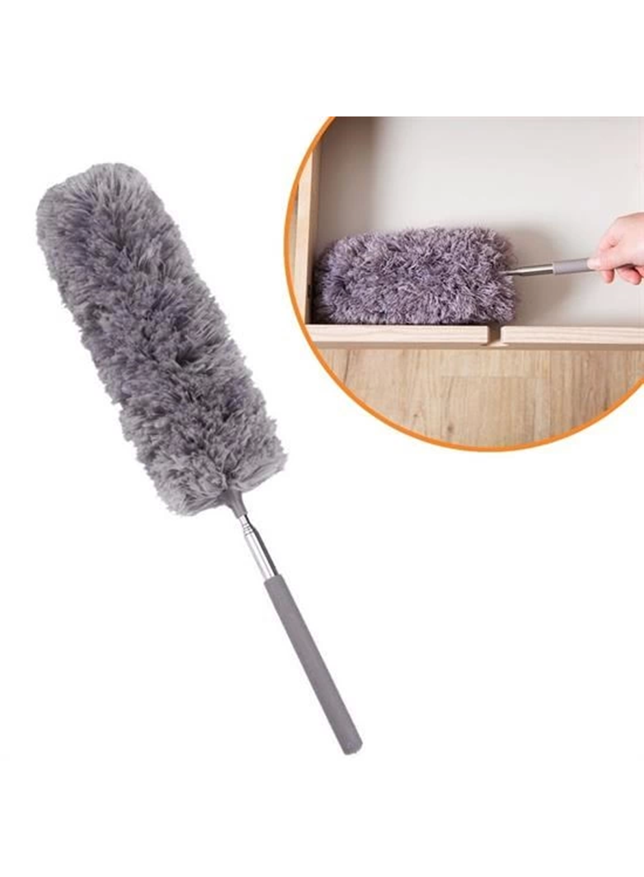 140 Cm Teleskopik Uzatılabilir Mikrofiber Yumuşak Başlıklı Gri Toz Alma Fırçası Toz Püskülü (