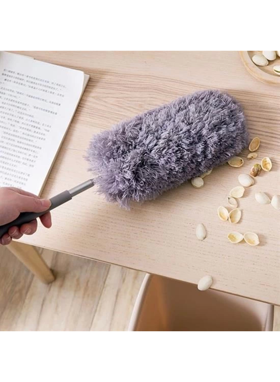 140 Cm Teleskopik Uzatılabilir Mikrofiber Yumuşak Başlıklı Gri Toz Alma Fırçası Toz Püskülü (