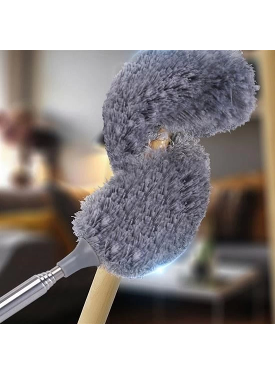 140 Cm Teleskopik Uzatılabilir Mikrofiber Yumuşak Başlıklı Gri Toz Alma Fırçası Toz Püskülü (