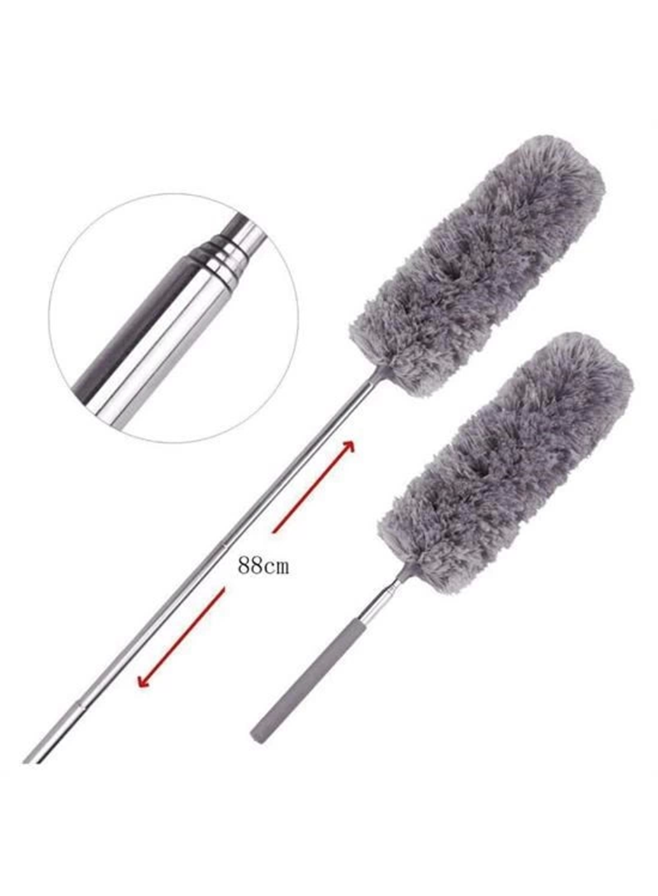 140 Cm Teleskopik Uzatılabilir Mikrofiber Yumuşak Başlıklı Gri Toz Alma Fırçası Toz Püskülü (