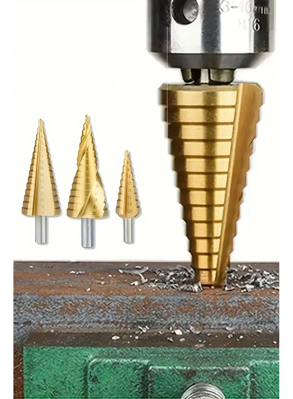 3 Parça Kademeli Matkap Ucu Paslanmaz Uç Alüminyum Sac Demir Delme Seti (