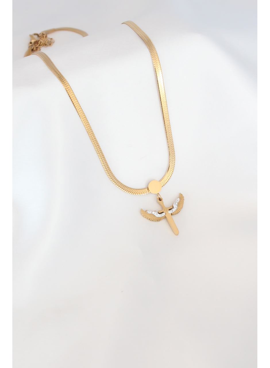 Mikail Figür Zirkon Taş Detay Gold Renk Çelik İtalyan Zincir Kadın Kolye