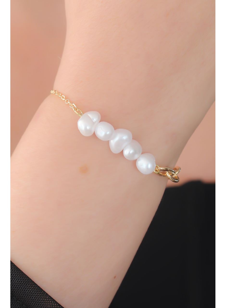 Gold Renk İnci Boncuk Model Kadın Bileklik