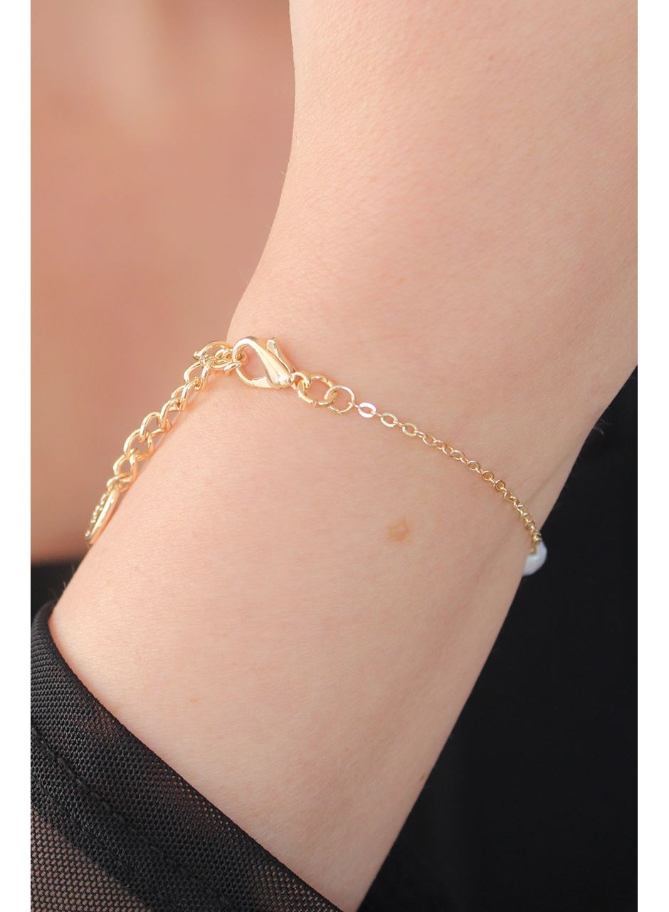 Gold Renk İnci Boncuk Model Kadın Bileklik