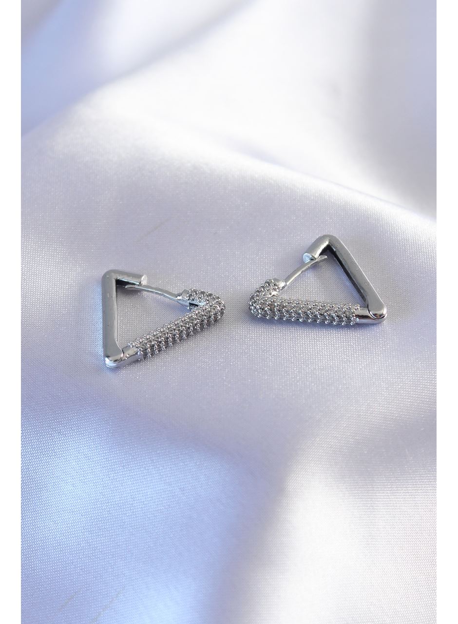 Gümüş Renk Zirkon Taşlı Üçgen Model Kadın Küpe