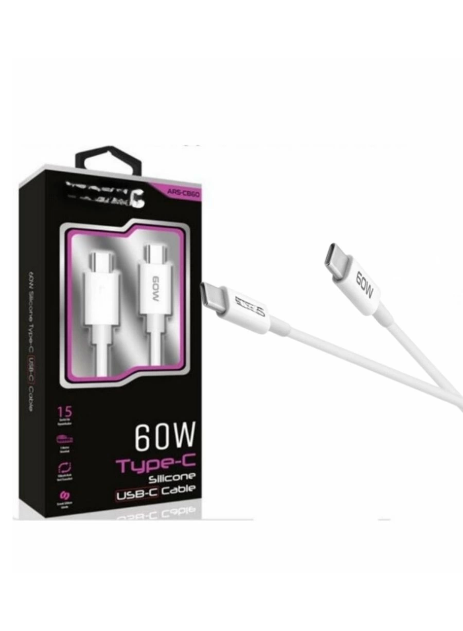 60W USB-C Type-C Silikon Şarj Kablosu Hızlı Şarj, Dayanıklı ve Esnek Tasarım, Tüm USB-C Cihazlarla Uyumlu (