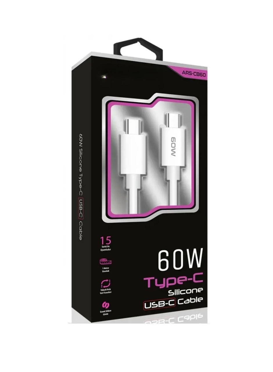 60W USB-C Type-C Silikon Şarj Kablosu Hızlı Şarj, Dayanıklı ve Esnek Tasarım, Tüm USB-C Cihazlarla Uyumlu (