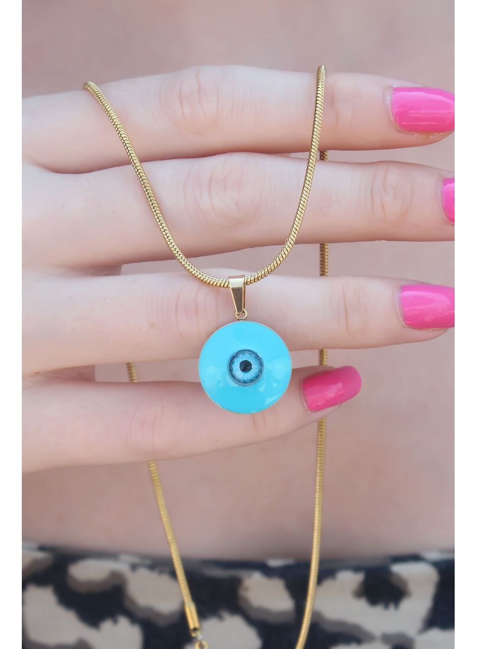 316L Çelik Gold Renk Nazar Boncuk Model Kadın Kolye