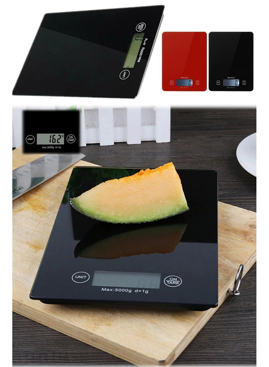 Dijital Mutfak Tartısı - 5 kg Kapasite, 1 Gram Hassasiyet, Şık Siyah Cam Tasarım (