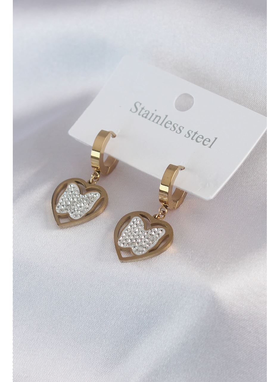 316L Çelik Gold Renk Kelebek Model Zirkon Taş Detay Kadın Küpe