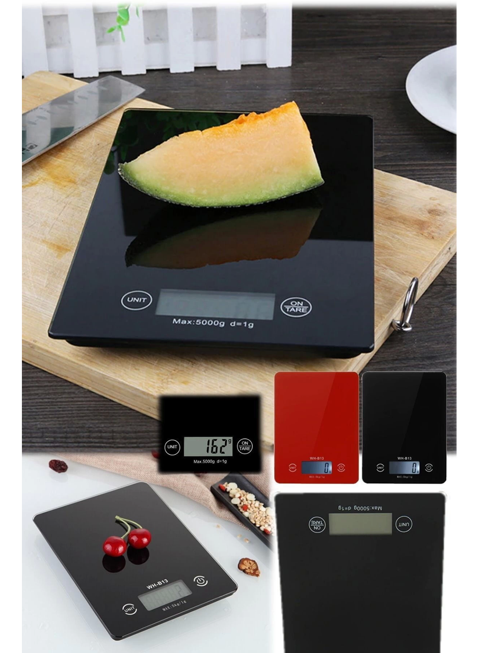 Dijital Mutfak Tartısı - 5 kg Kapasite, 1 Gram Hassasiyet, Şık Siyah Cam Tasarım (