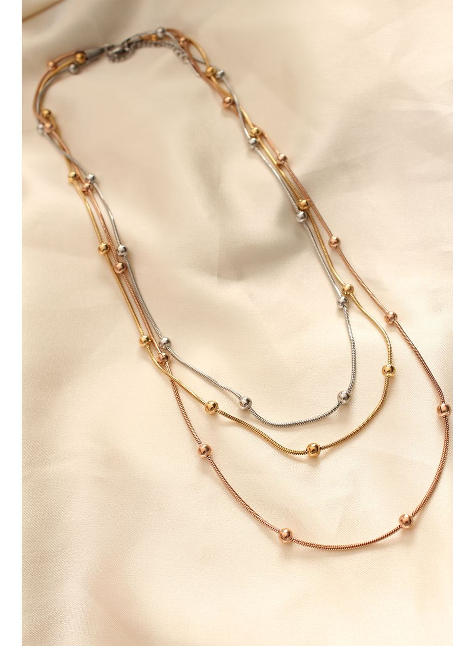 316L Çelik Karışık Renkli Topçuk Tasarımlı Çoklu Kolye