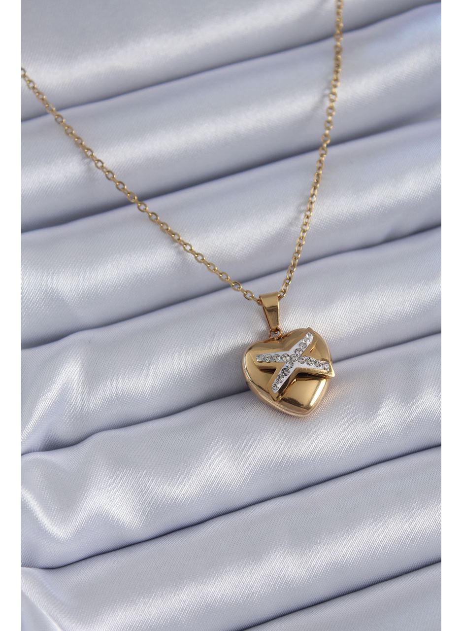 316L Çelik Gold Renk Zirkon Detay Kalp Model Kadın Kolye