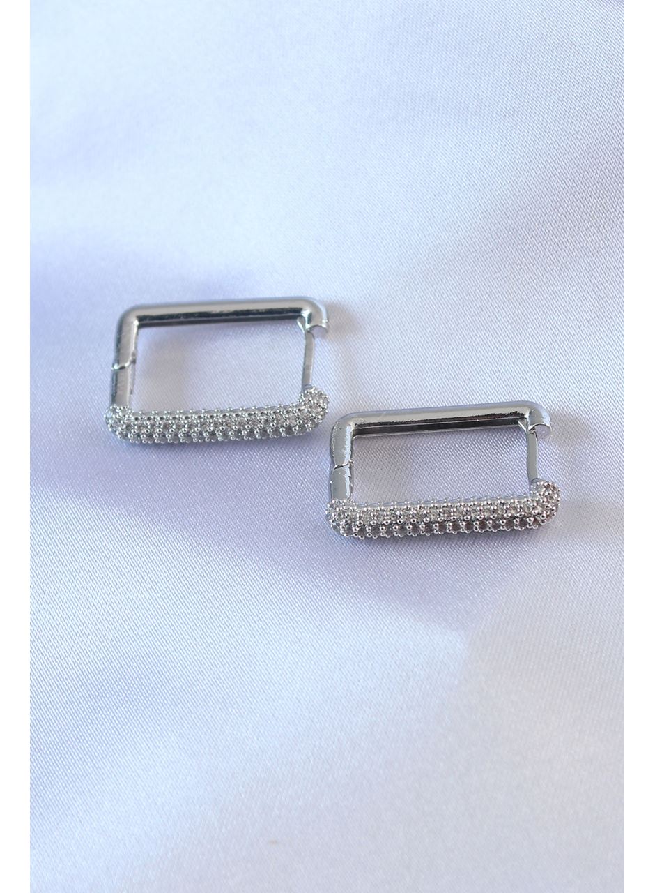 Gümüş Renk Kare Model Zirkon Taşlı Pirinç Kadın Küpe