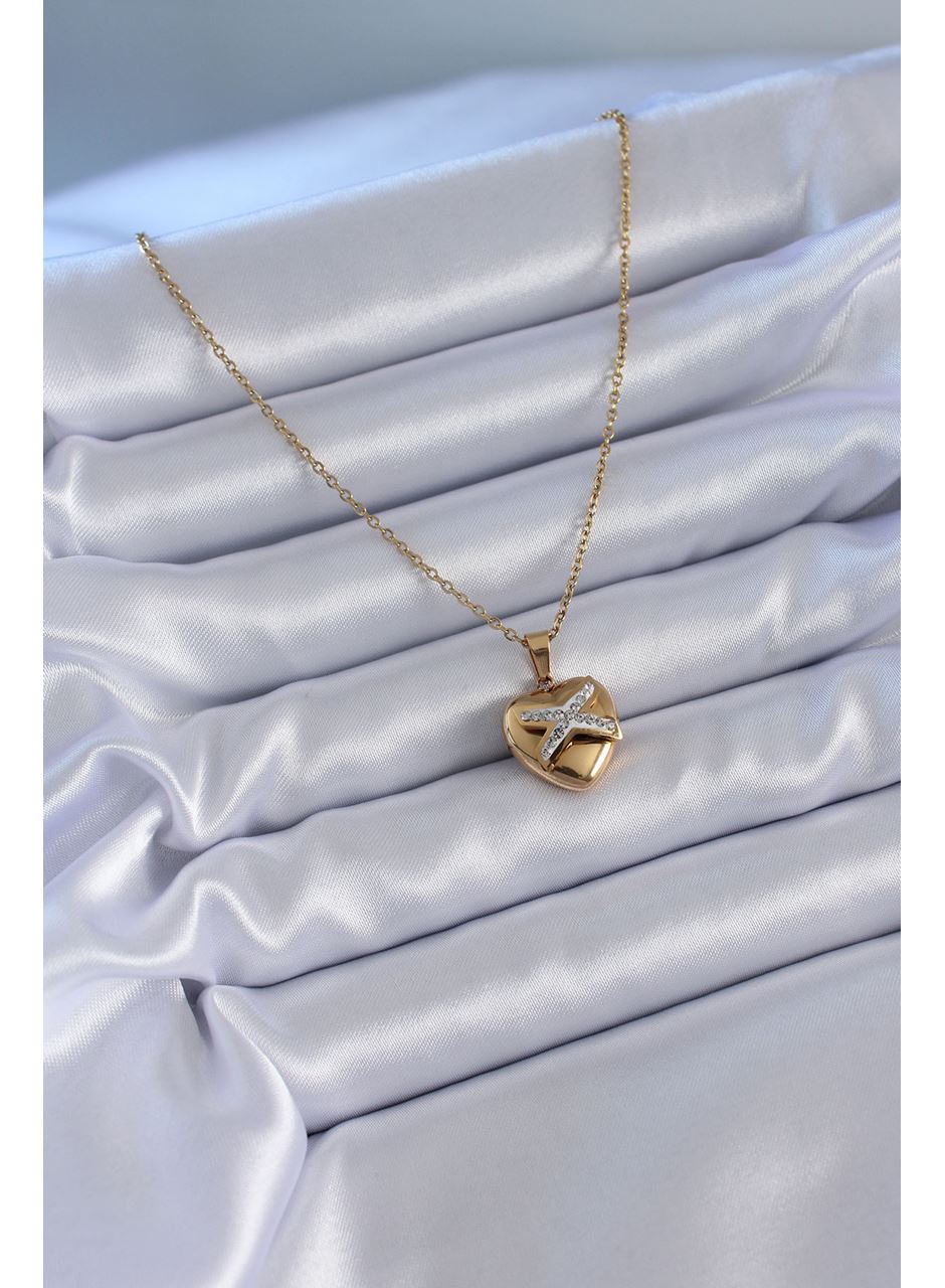 316L Çelik Gold Renk Zirkon Detay Kalp Model Kadın Kolye