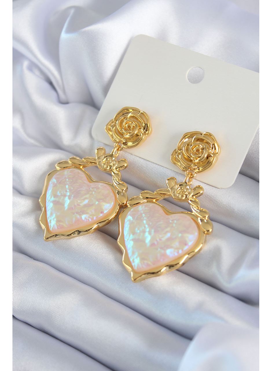 Gold Renk Gül Sallantı Kalp Model Pirinç VİP Kadın Küpe