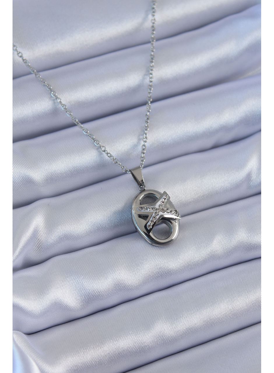 316L Çelik Gümüş Renk Zirkon Taşlı Kadın Kolye