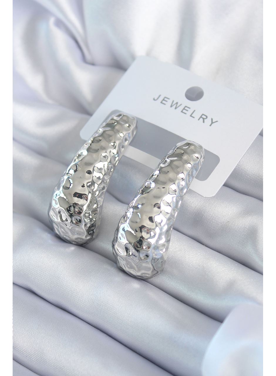 Gümüş Renk İşleme Detay Pirinç Kadın Küpe