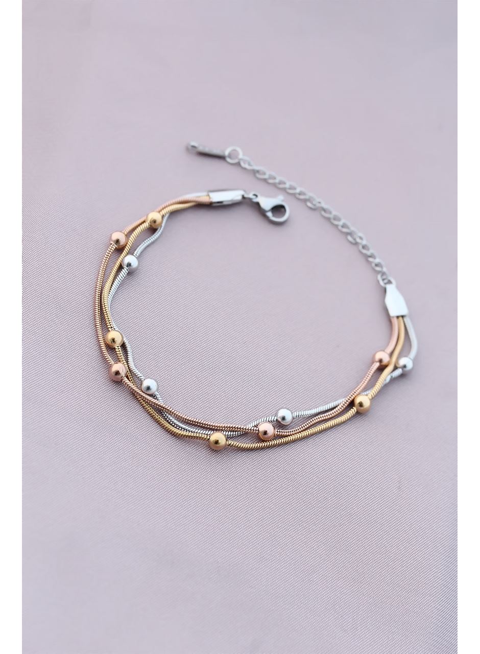 316L Kararmaz Çelik Gümüş Renk Top Zincirli Kadın Bileklik