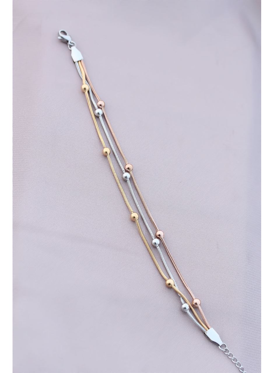 316L Kararmaz Çelik Gümüş Renk Top Zincirli Kadın Bileklik