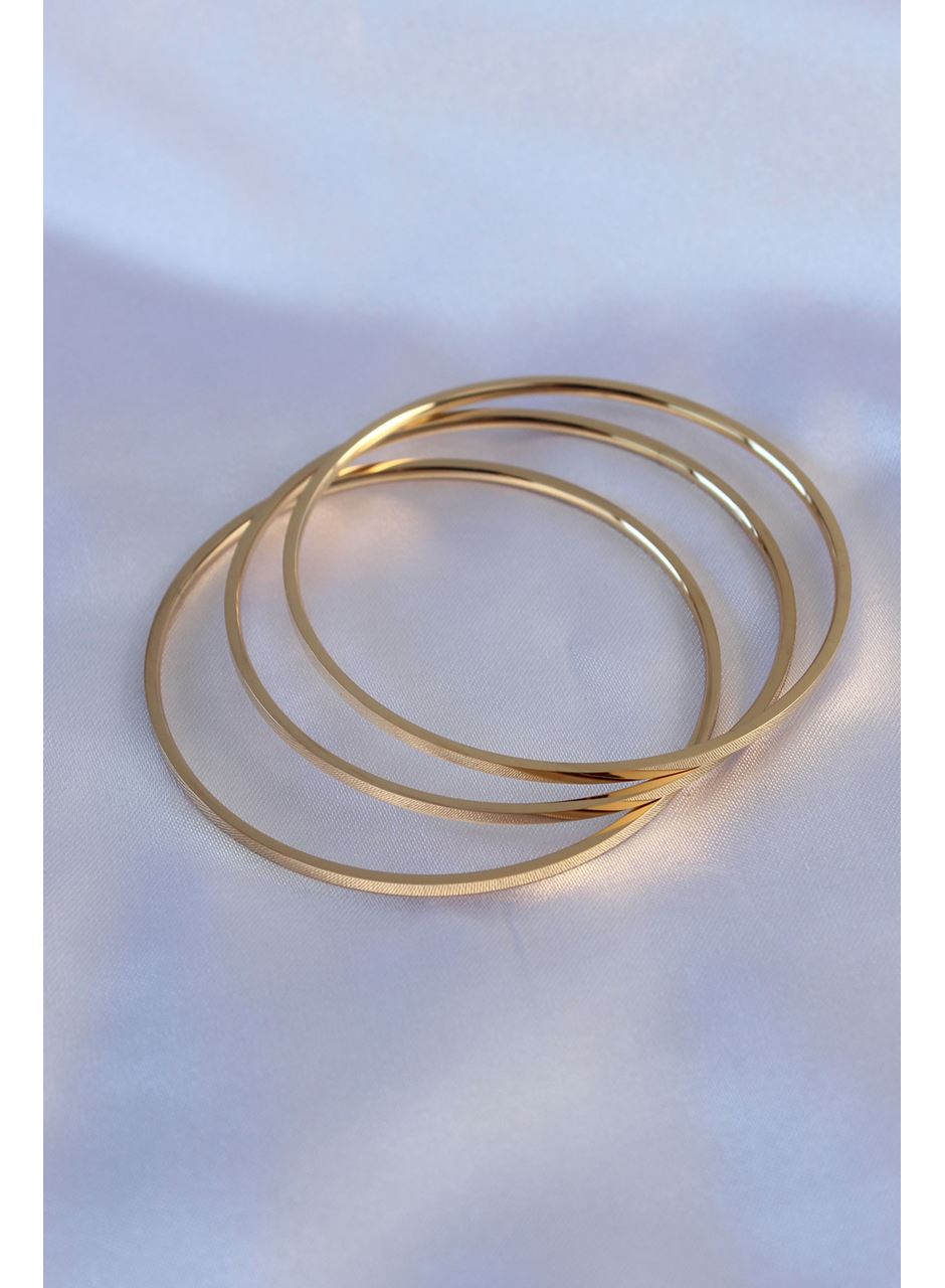 316L Çelik Gold Renk 3'lü Ajda Model Kadın 60 mm Bilezik