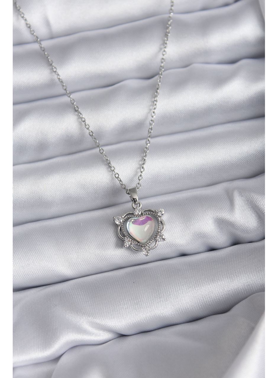 316L Çelik Zincir Gümüş Renk Kalp Model Kadın Kolye