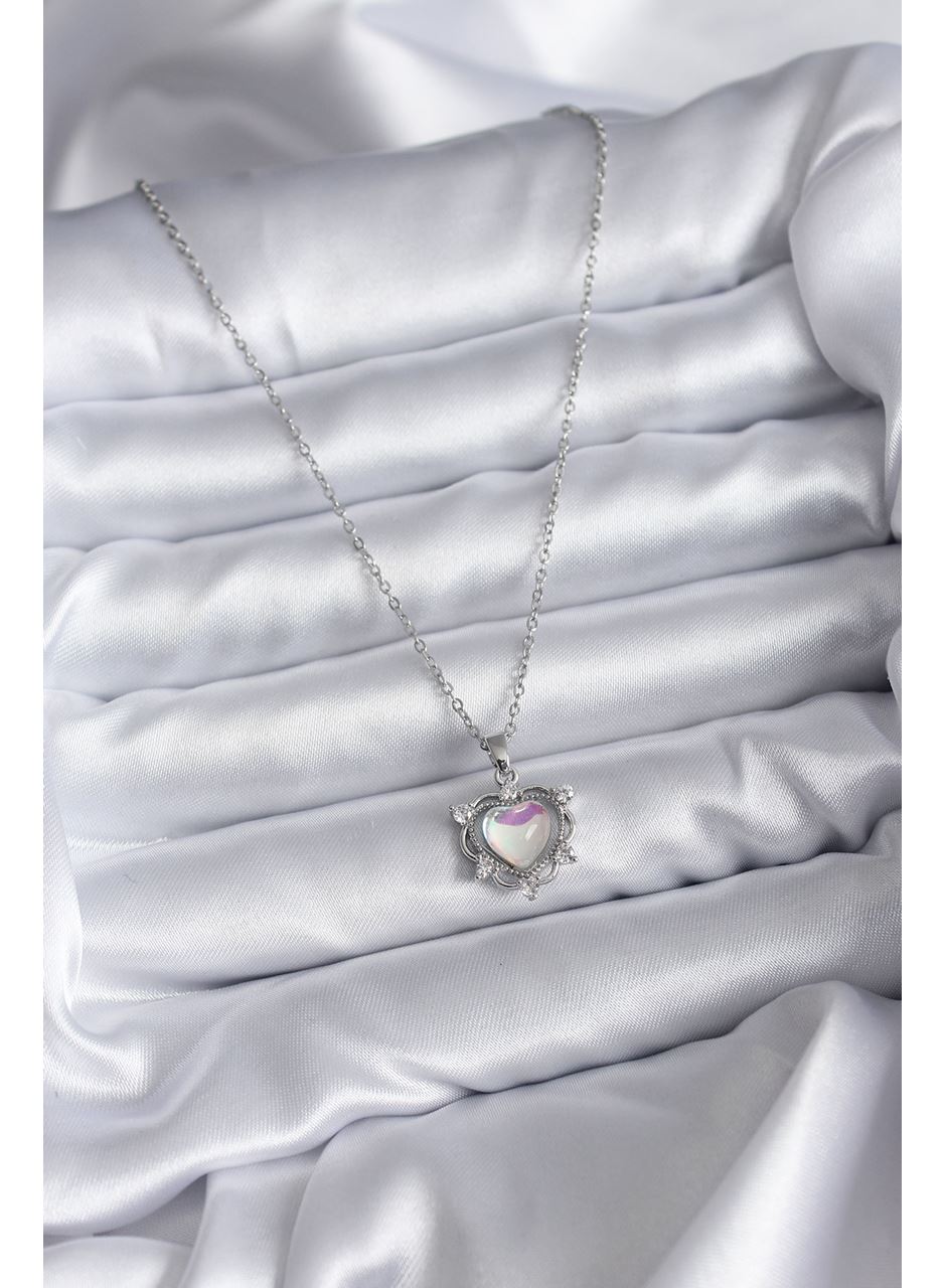 316L Çelik Zincir Gümüş Renk Kalp Model Kadın Kolye